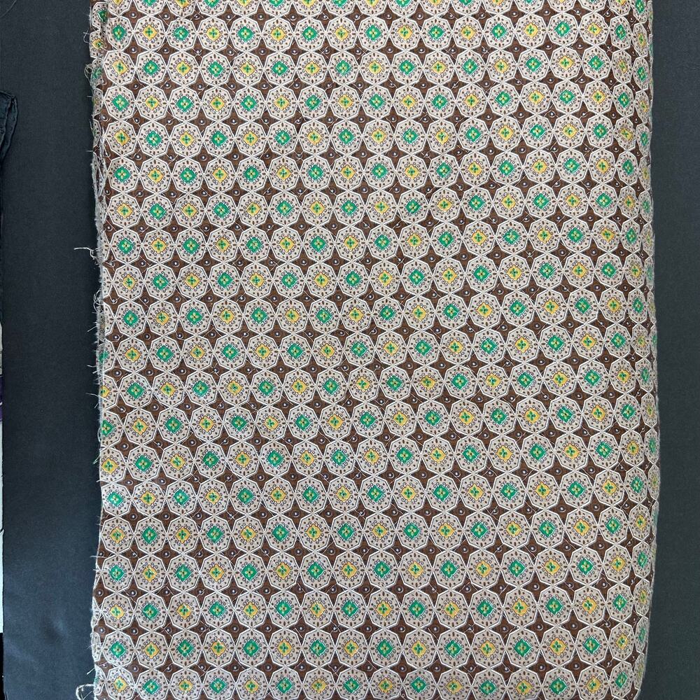 Vintage Pre Quilted‎ Brown Green Yellow Fabric 38" Wide x 6 Yards